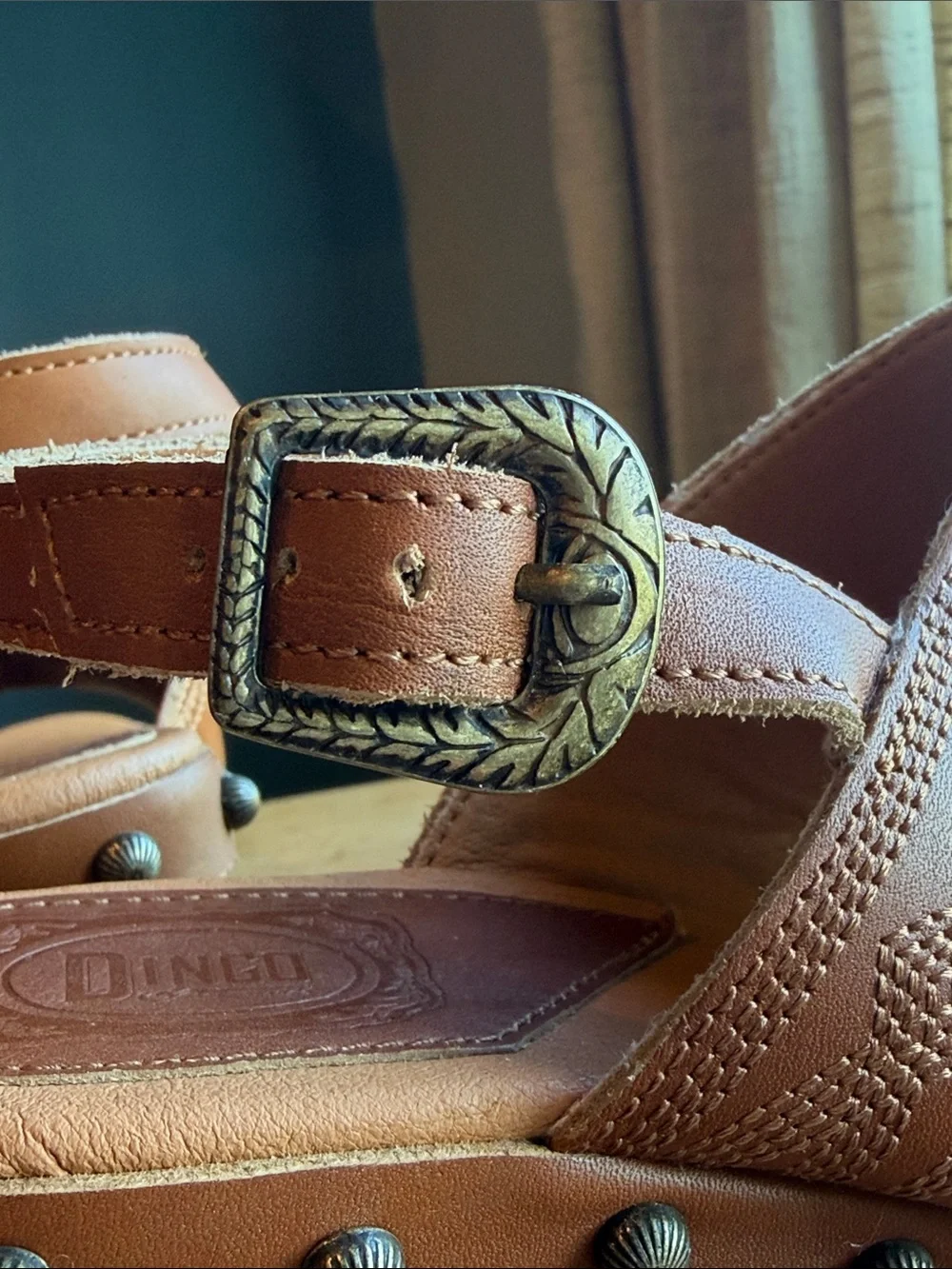 Dingo Clover Brown Leather Studded Platform Sandals - Women